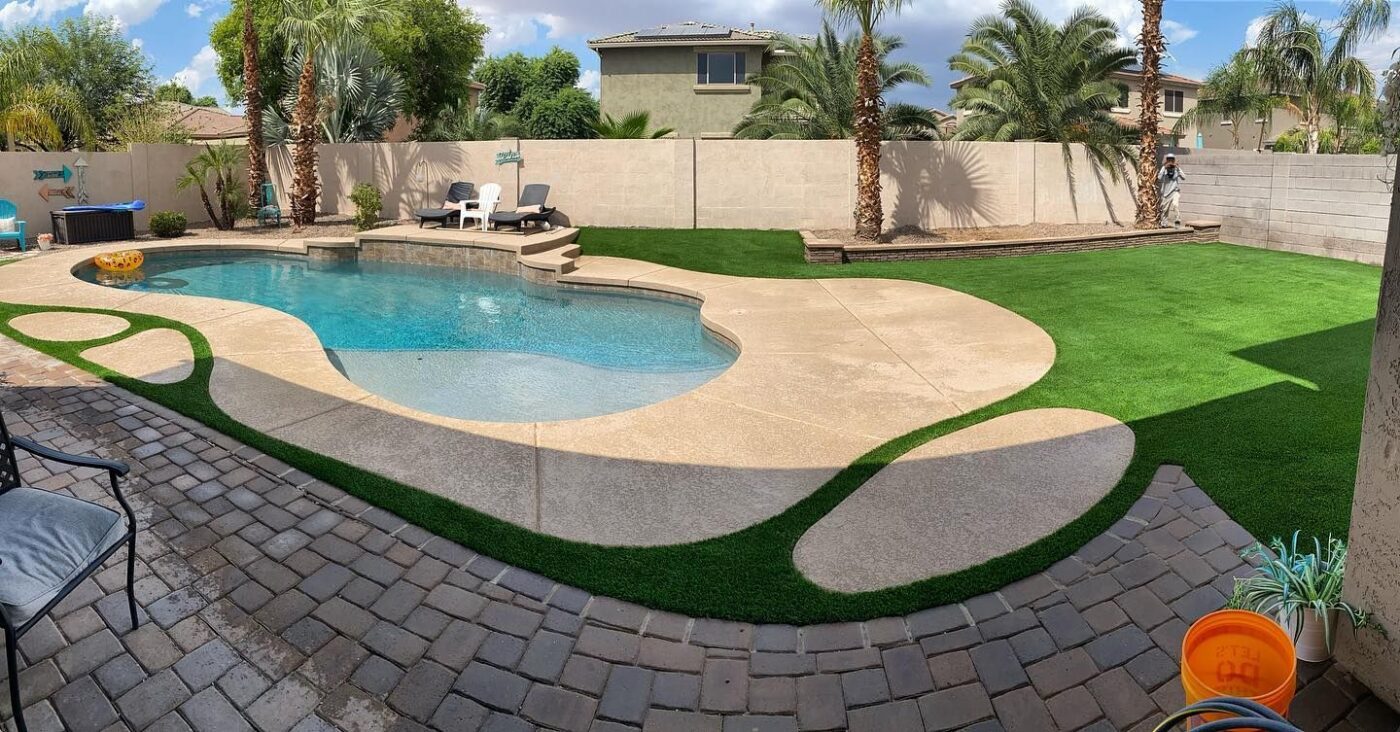 artificial turf around a residential pool in Neptune Beach FL